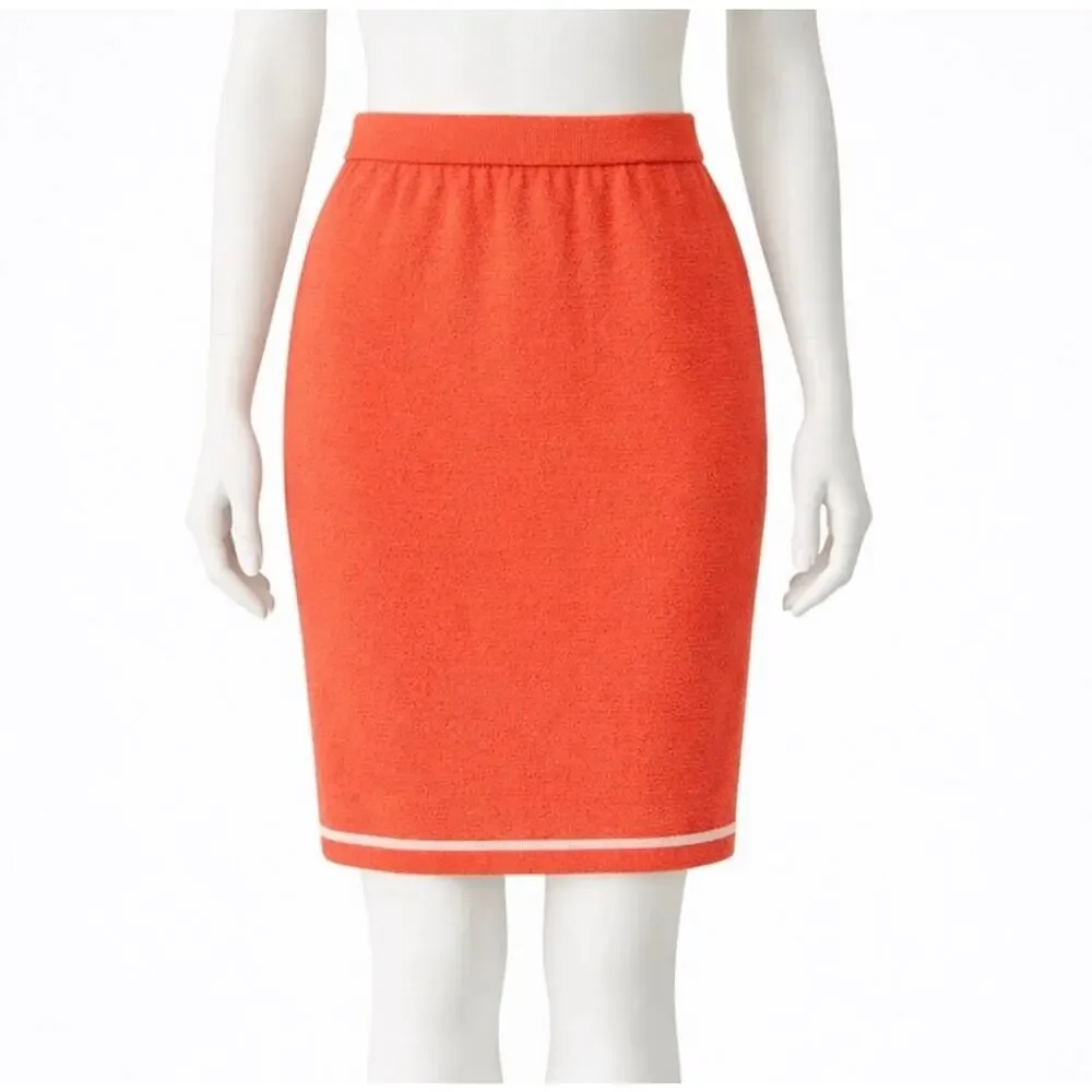 St. John Collection by Marie Gray Santana Knit Skirt Coral Orange Trim Size 8